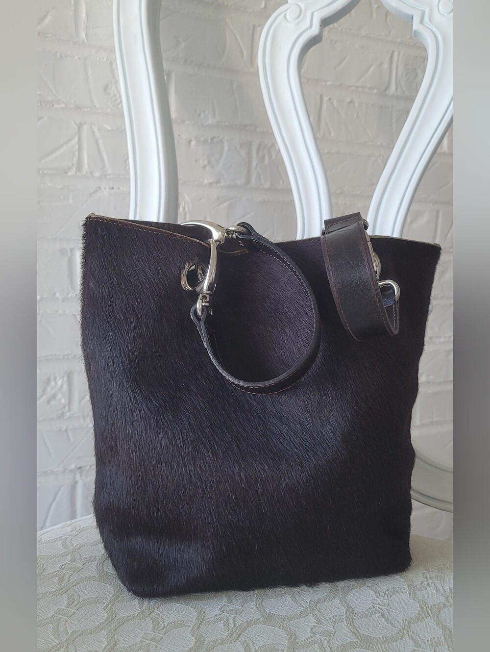 MAURIZIO TAIUTI Black Haircalf Tote Bag with Silver Hardware - Picture 2 of 8